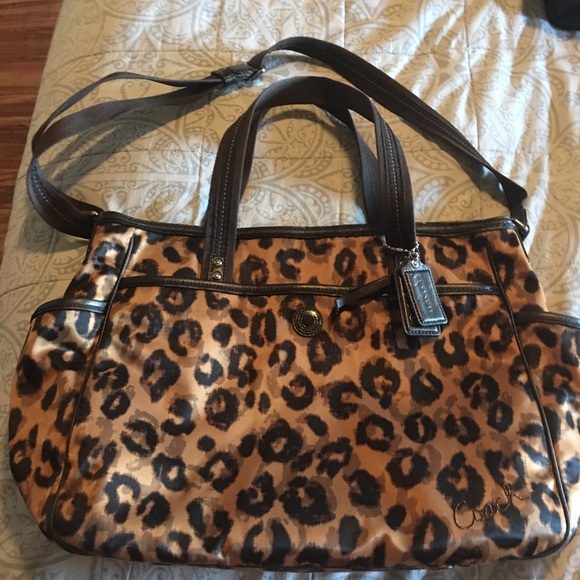 coach leopard diaper bag